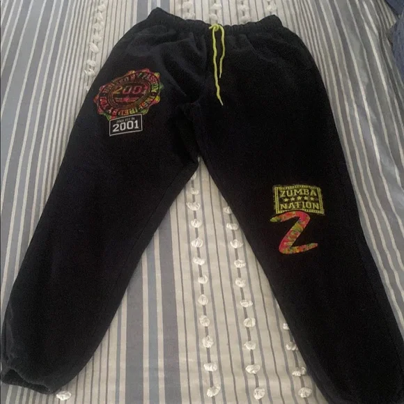 Zumba Fitness Black Track Pants with Neon Accents - Picture 1 of 3